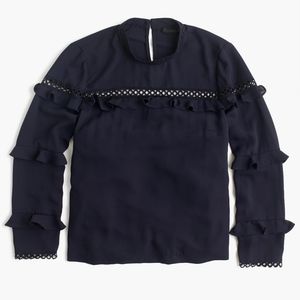 J.Crew Tiered Ruffle Top With Scalloped Lace Trim.